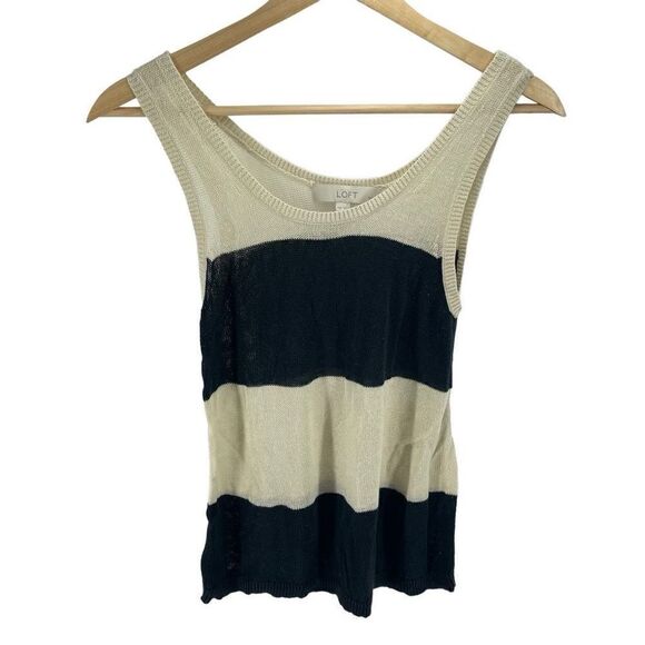 LOFT Women's Linen Blend Knit Stripe Tank Top Black and White Medium Petite - Picture 5 of 6